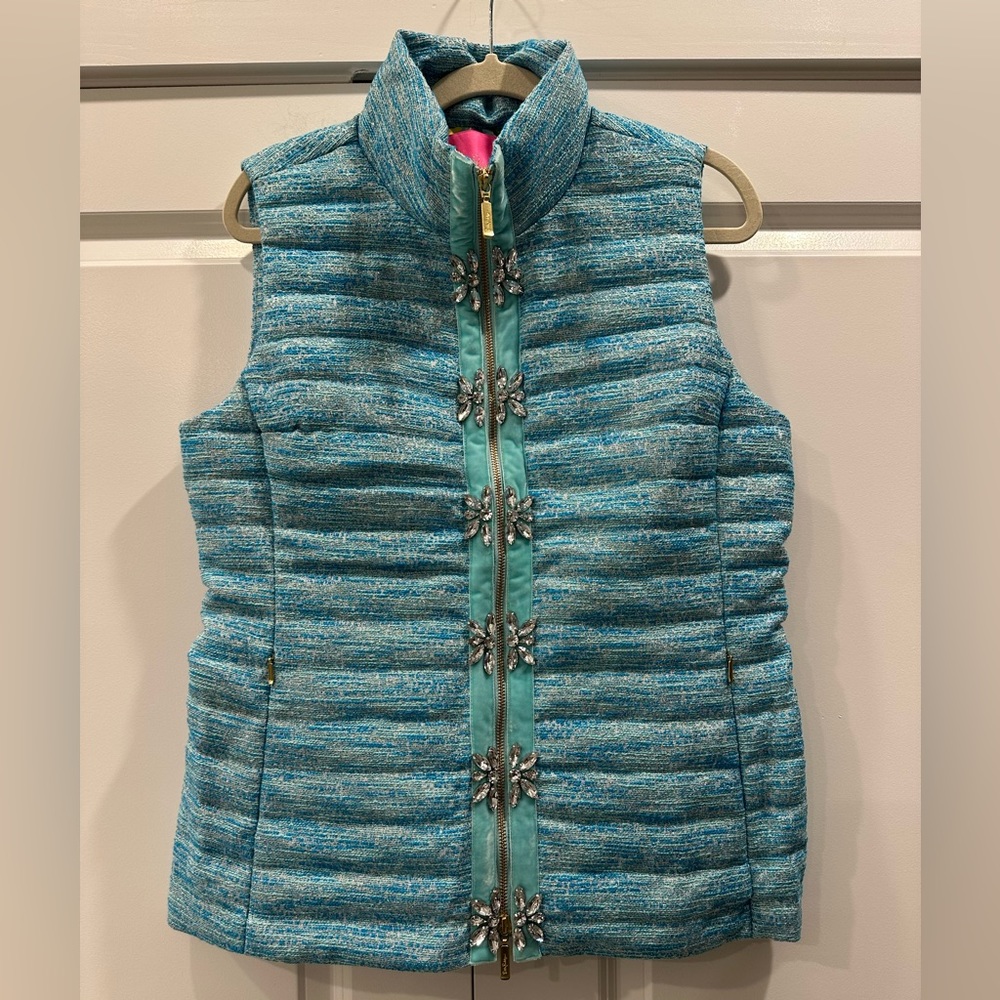 Lilly Pulitzer Blue and Gold Quilted Vest